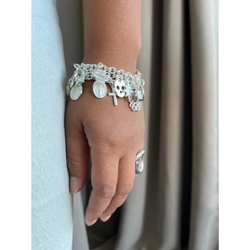 Secret de Cuir N°1021 bracelet 3 chaînes argenté 18 cm