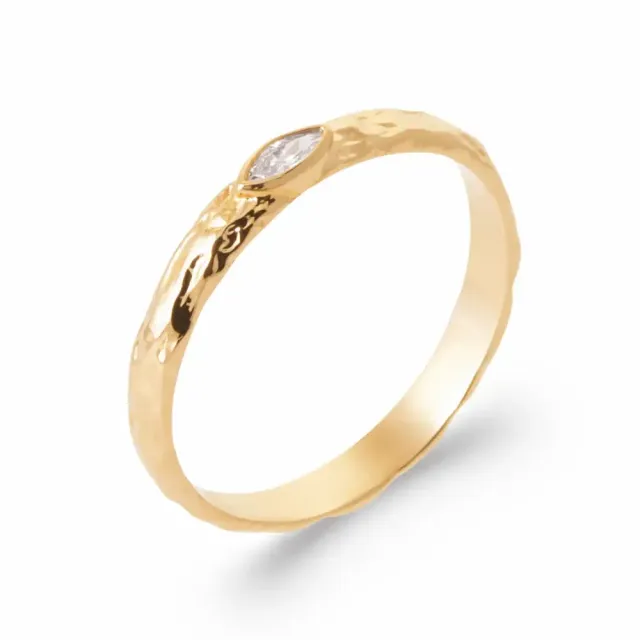 Oriana France losange martelée bague plaqué or diamant synthétique