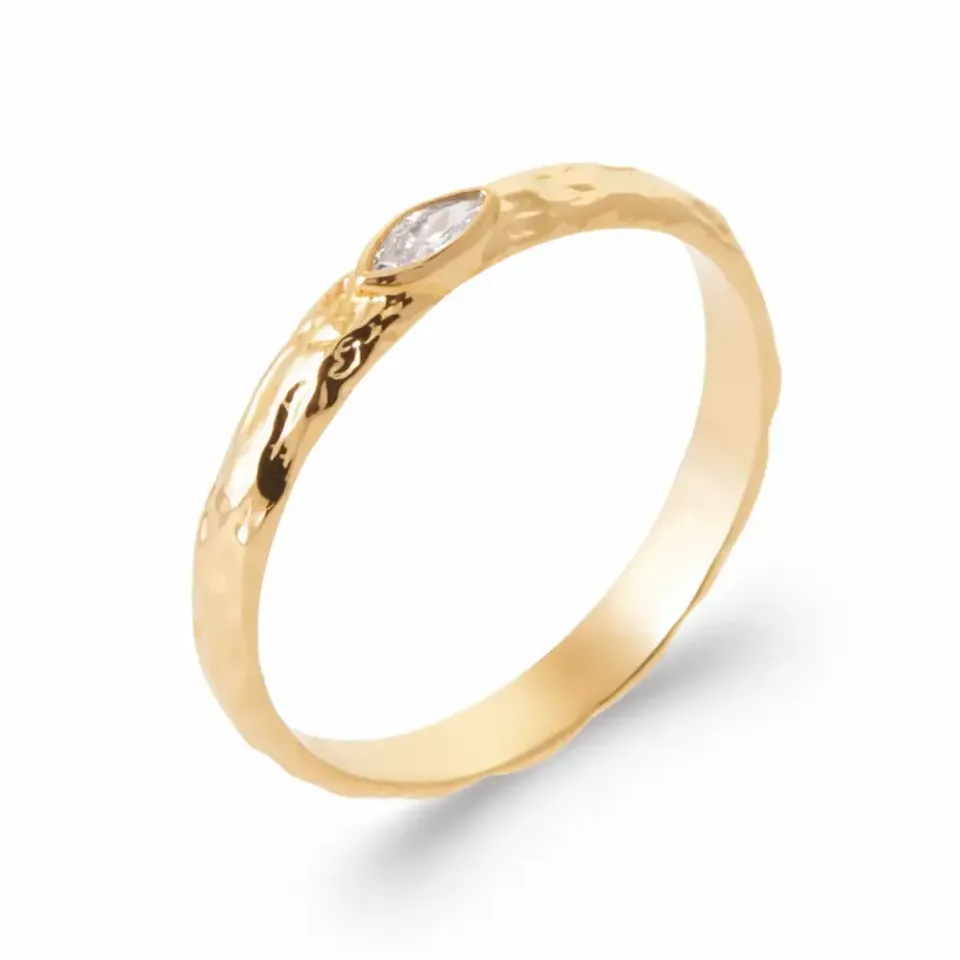 Oriana France losange martelée bague plaqué or diamant synthétique