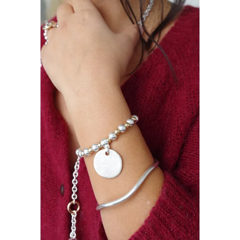 Secret de Cuir N°1616 843 bracelet perles bicolore argent doré