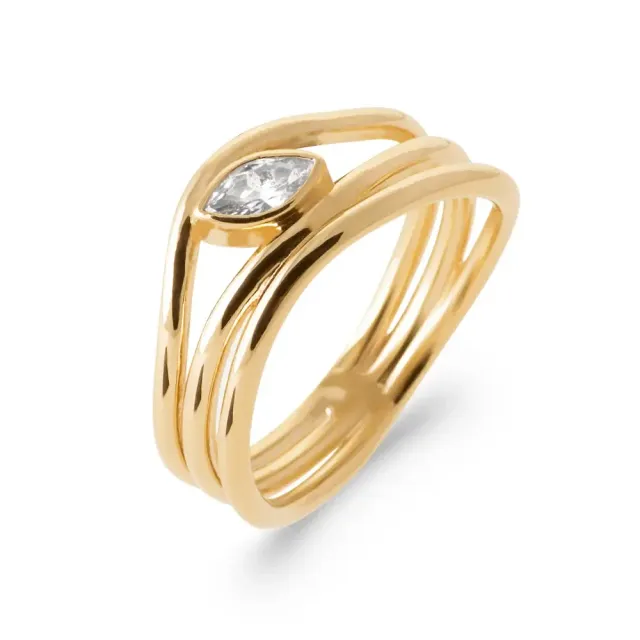 Oriana France bague 3 anneaux plaqué or zirconium