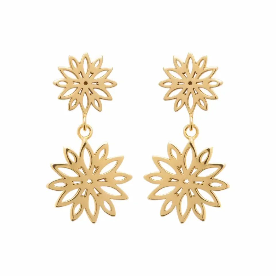 Oriana France boucles pendantes fleur ajourée plaqué or hypoallergénique
