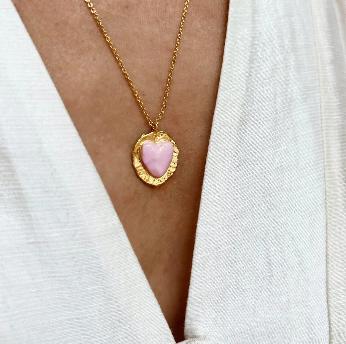 Elise Tsikis Travia collier coeur rose 55 cm