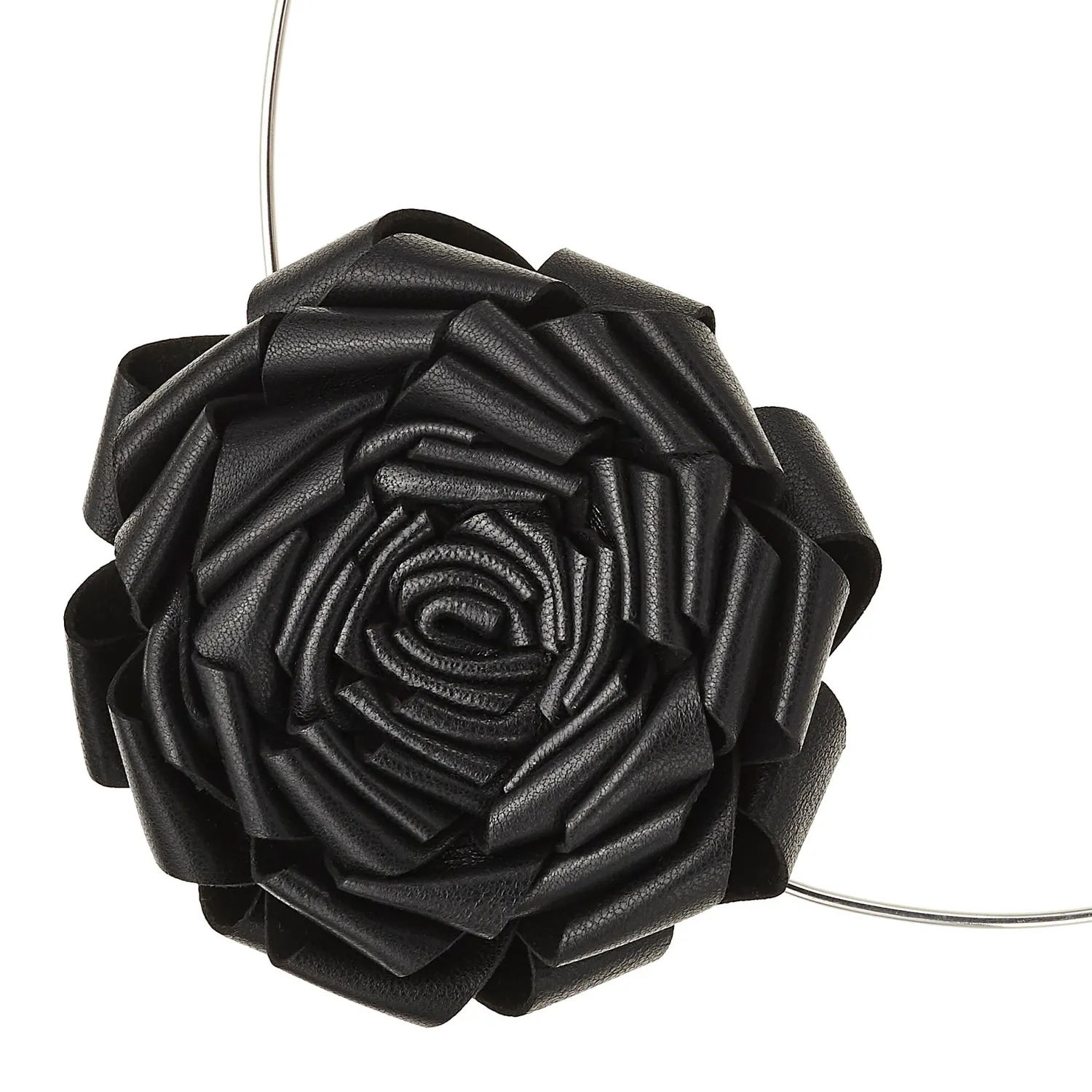 Lorella Tamberi Canal Roses collier cuir noir fleur 47cm