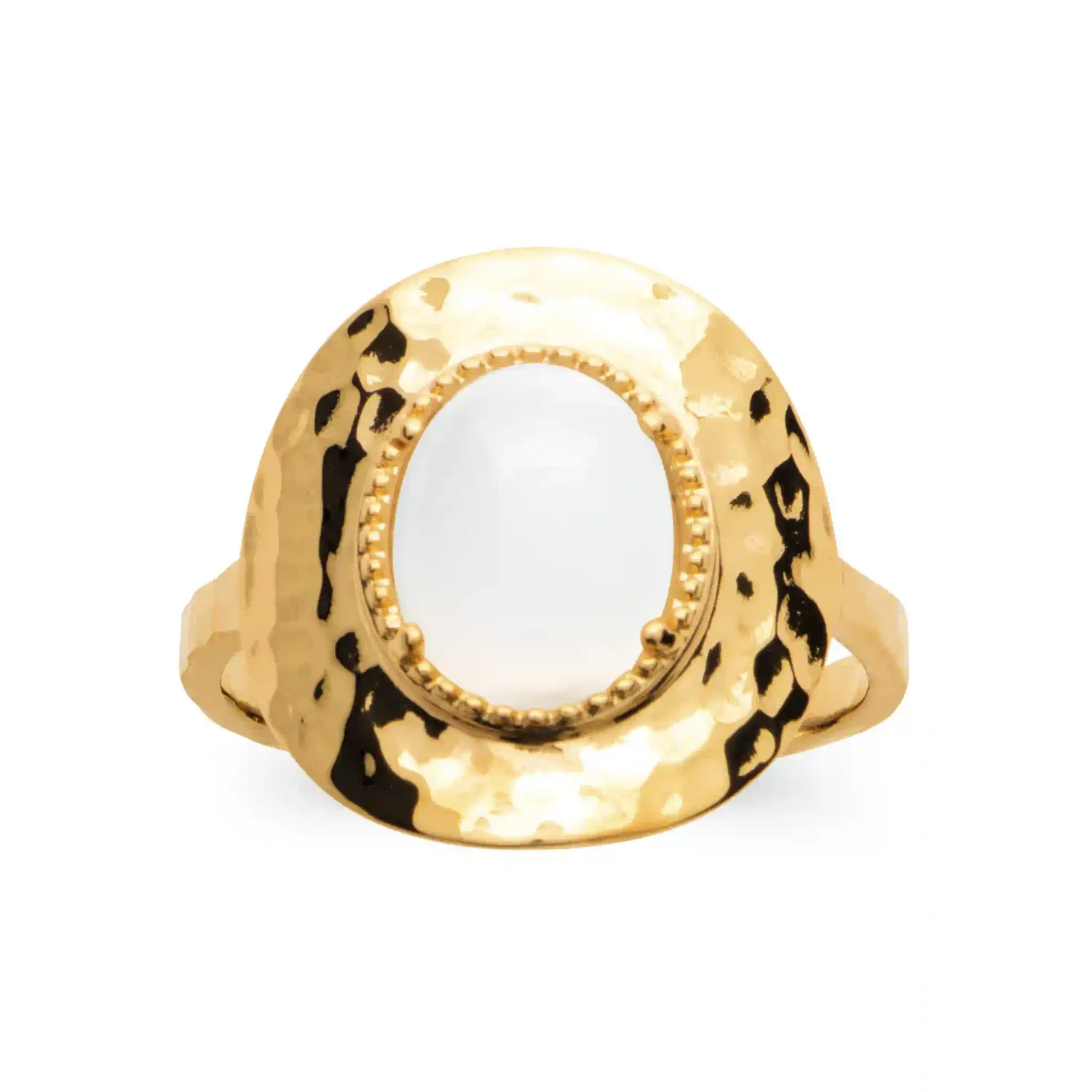 Oriana France bague pierre de lune martelée plaqué or