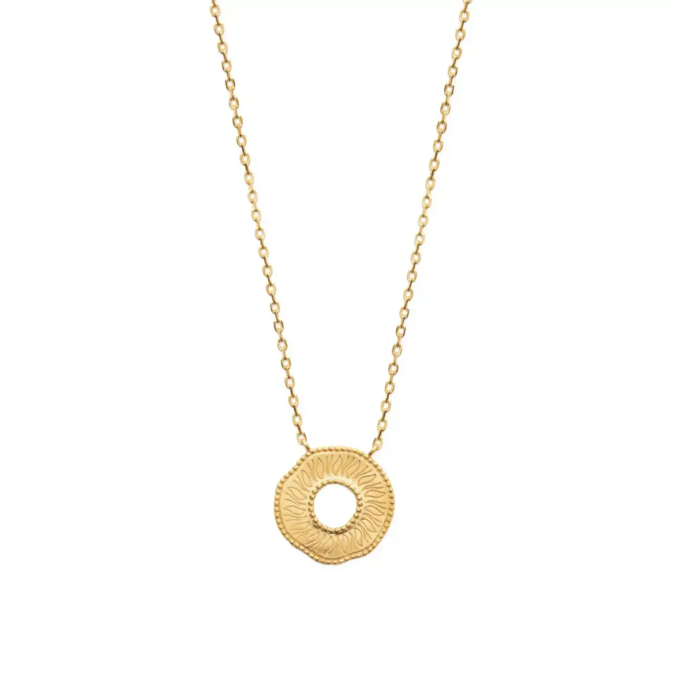 Oriana France collier anneau plaqué or pendentif gravé