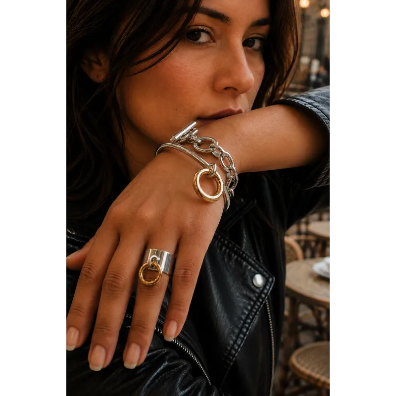 Secret de Cuir N°1701 bague pampille bicolore réglable