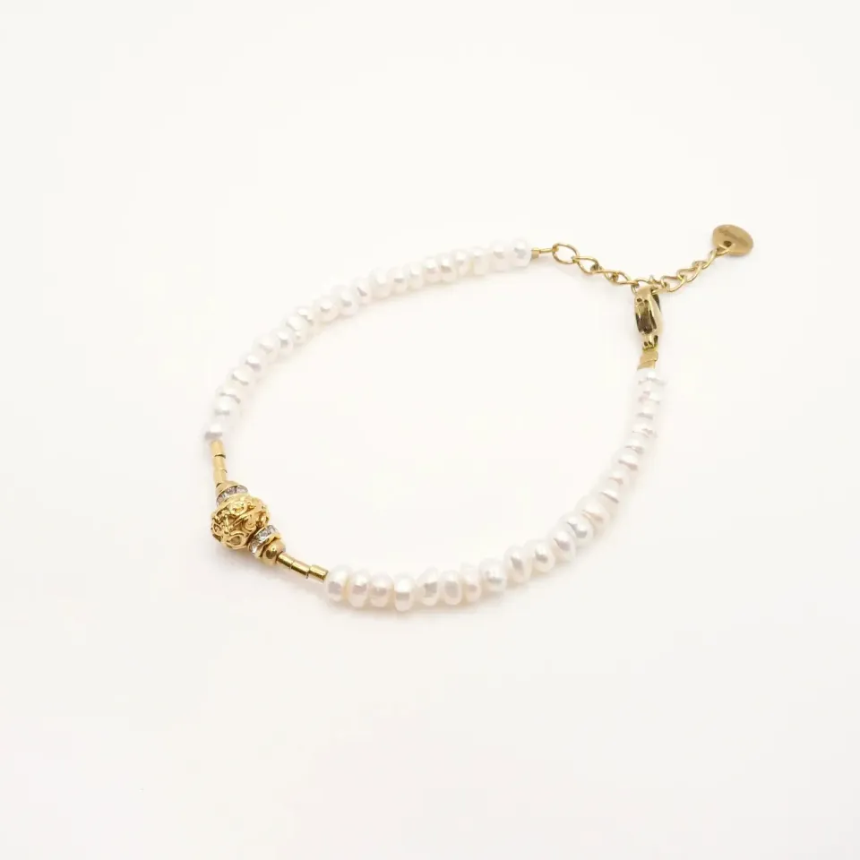 Cloralys Maribelle bracelet perles 15 + 3 cm blanc doré