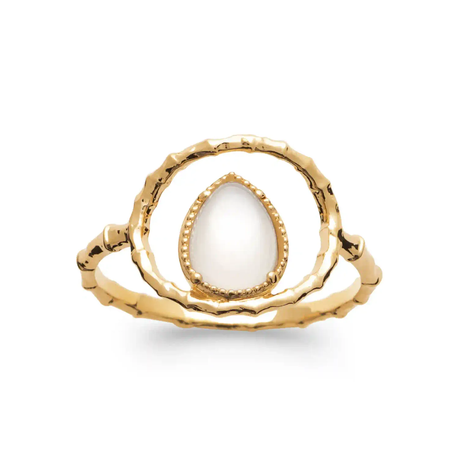 Oriana France bague pierre de lune goutte plaqué or fine