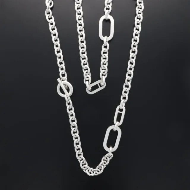 Secret de Cuir N°759 Sautoir Forçat Ovale Plaqué Argent