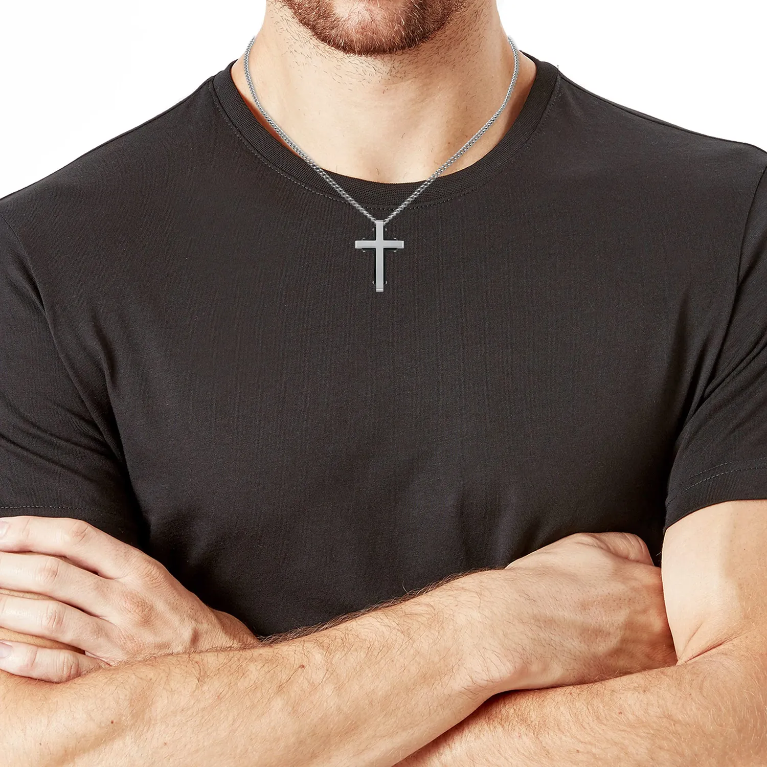 s.Oliver collier homme croix noire acier classique
