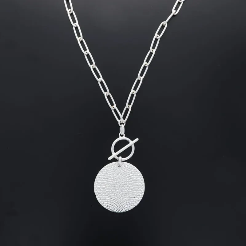 Secret de Cuir N°761 sautoir pastille striée XL argent