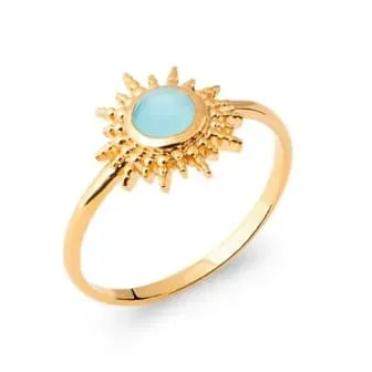 Oriana France bague soleil agate bleue plaqué or