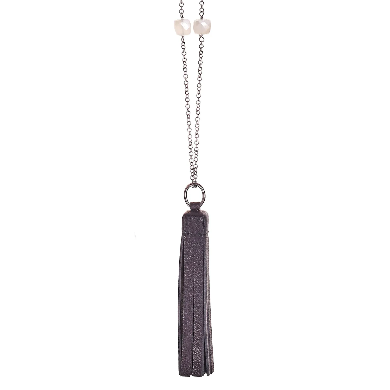 Lorella Tamberi Canal Tassel collier pompon cuir calcédoine 87cm