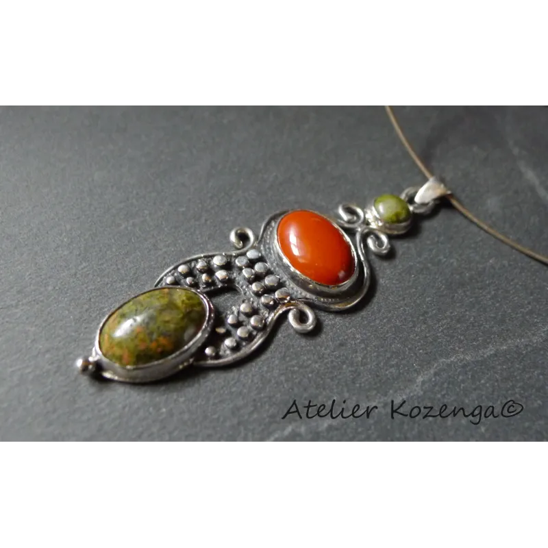 L'Atelier Kozenga pendentif Mahila unakite jaspe argent 950