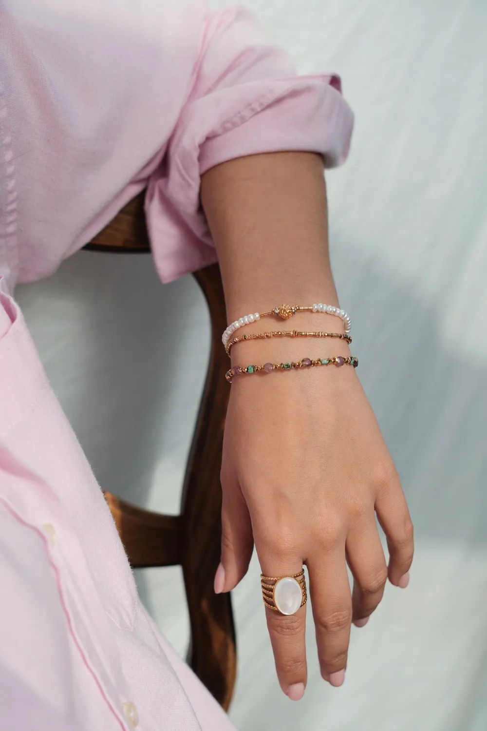 Cloralys Lou bracelet quartz rose turquoise 15 cm
