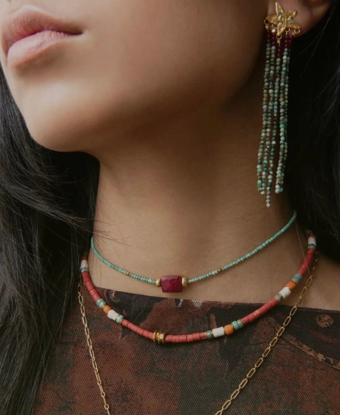 Elise Tsikis Abilene collier choker turquoise rubis