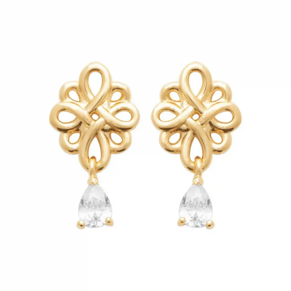 Oriana France Fleur boucles plaqué or goutte strass