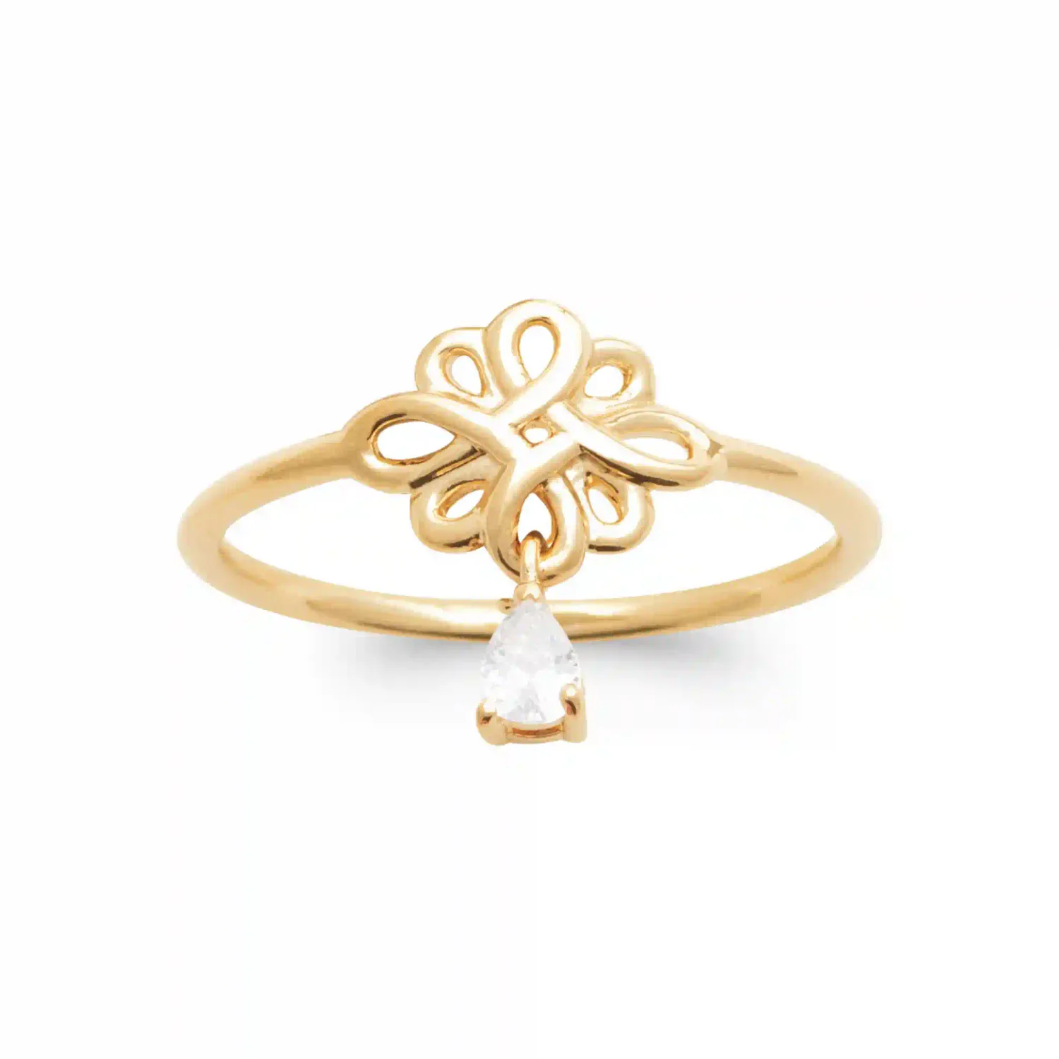 Oriana France Fleur bague plaqué or breloque diamant