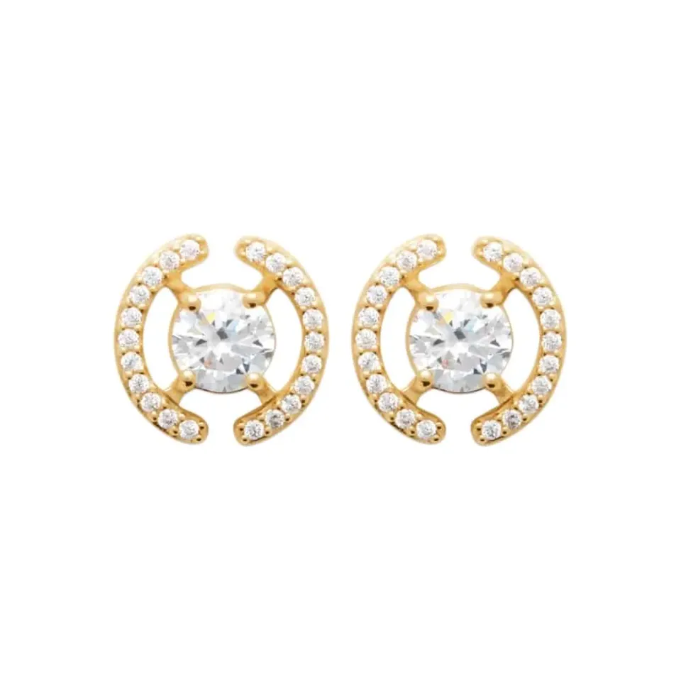 Oriana France diamant synthétique entourage clous d’oreilles plaqué or