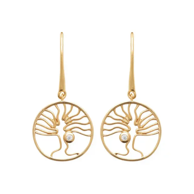 Oriana France arbre de vie boucles d’oreilles plaqué or pendantes