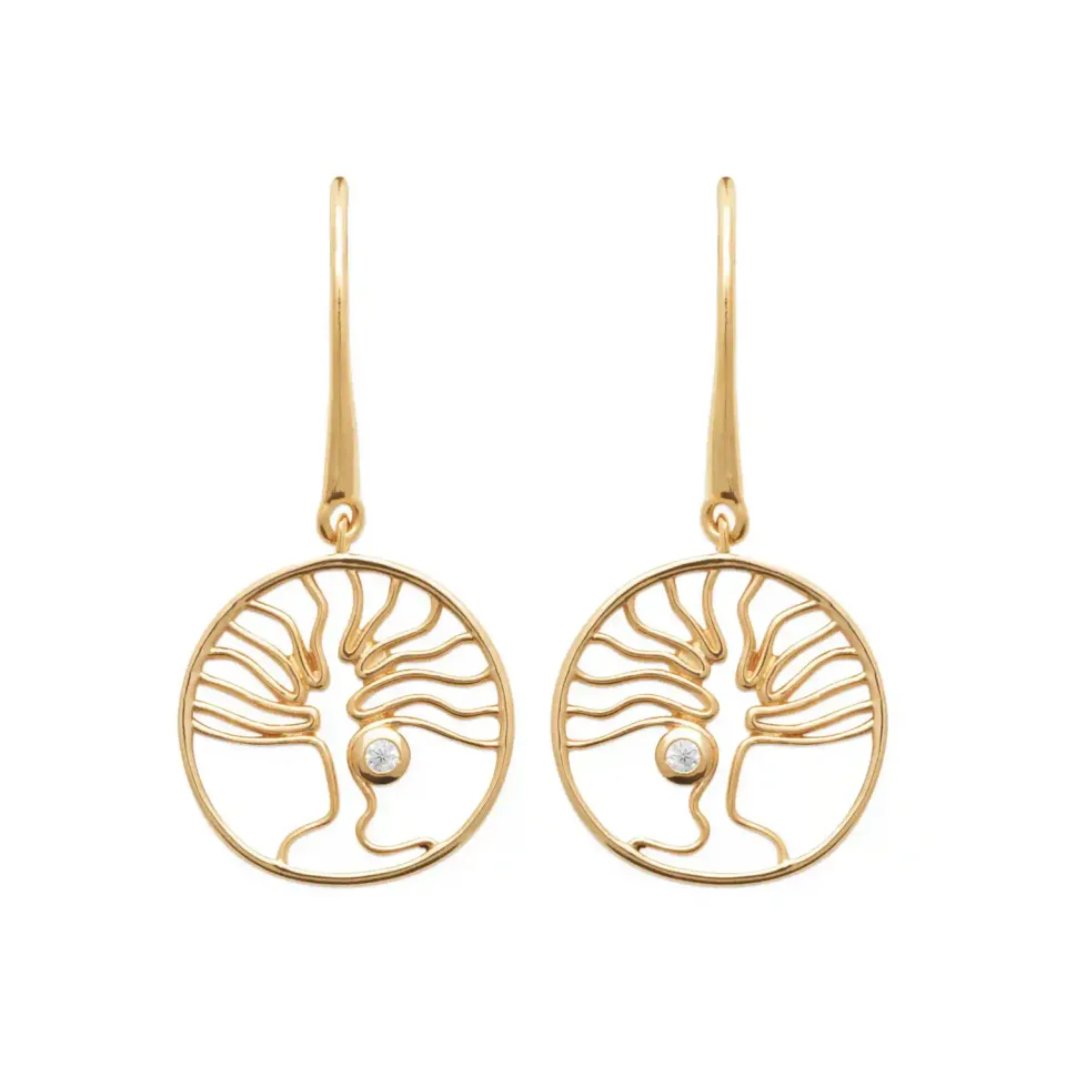 Oriana France arbre de vie boucles d’oreilles plaqué or pendantes