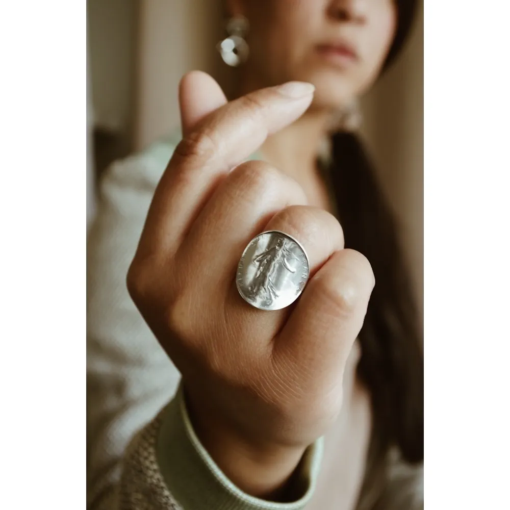 Secret de Cuir N°1103 bague semeuse plaqué argent réglable