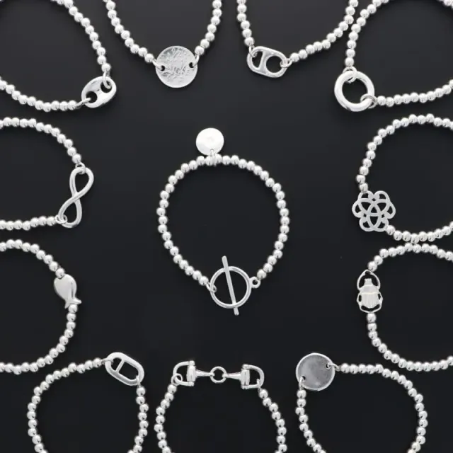 Secret de Cuir N°920 bracelet perle plaqué argent élastique