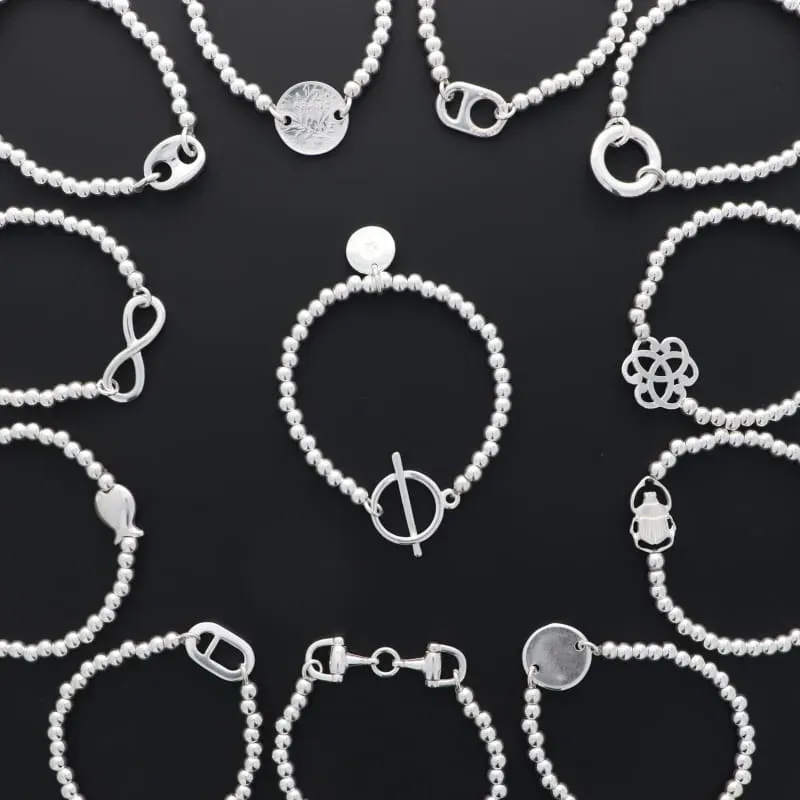 Secret de Cuir N°920 bracelet perle plaqué argent élastique