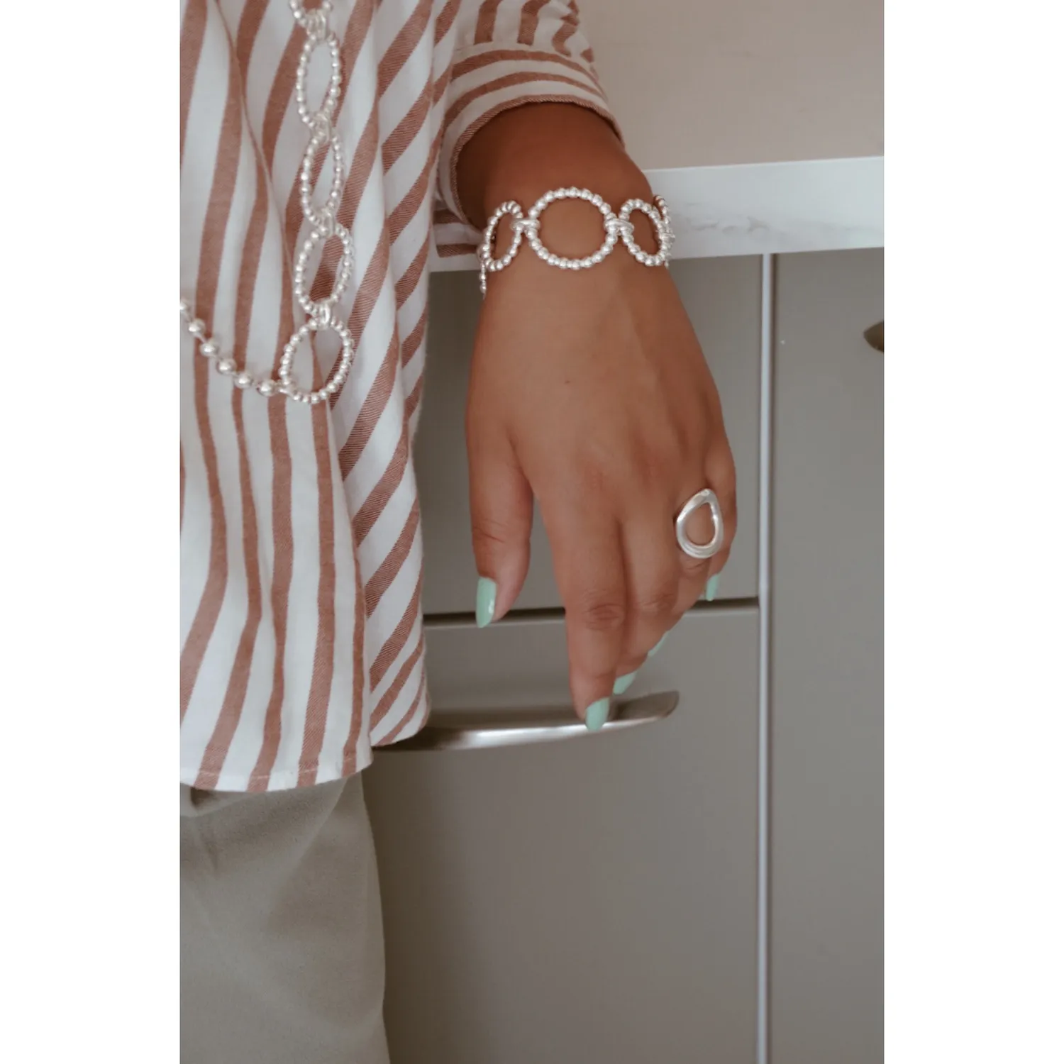 Secret de Cuir N°1339 bracelet ronds perlés argenté