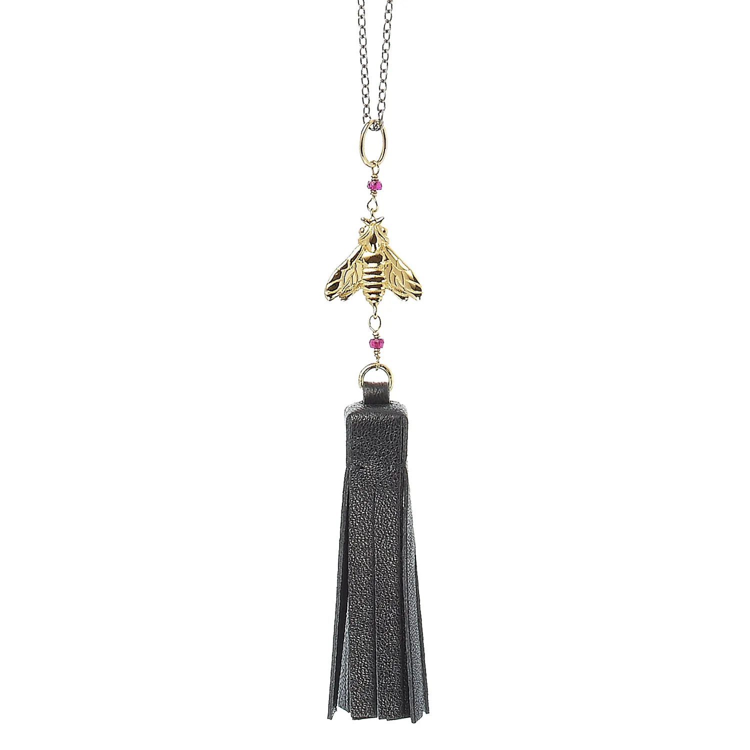 Lorella Tamberi Canal Bee Queen pompon collier cuir noir