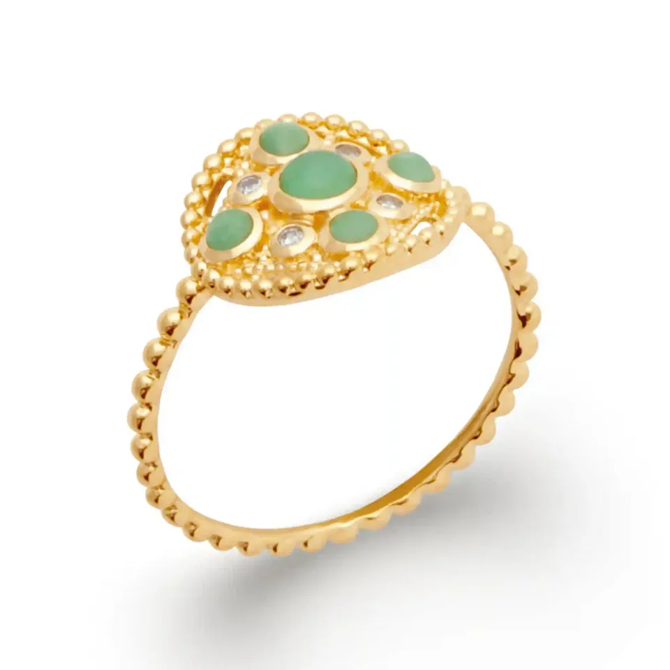 Oriana France pastille aventurine bague zircons vert