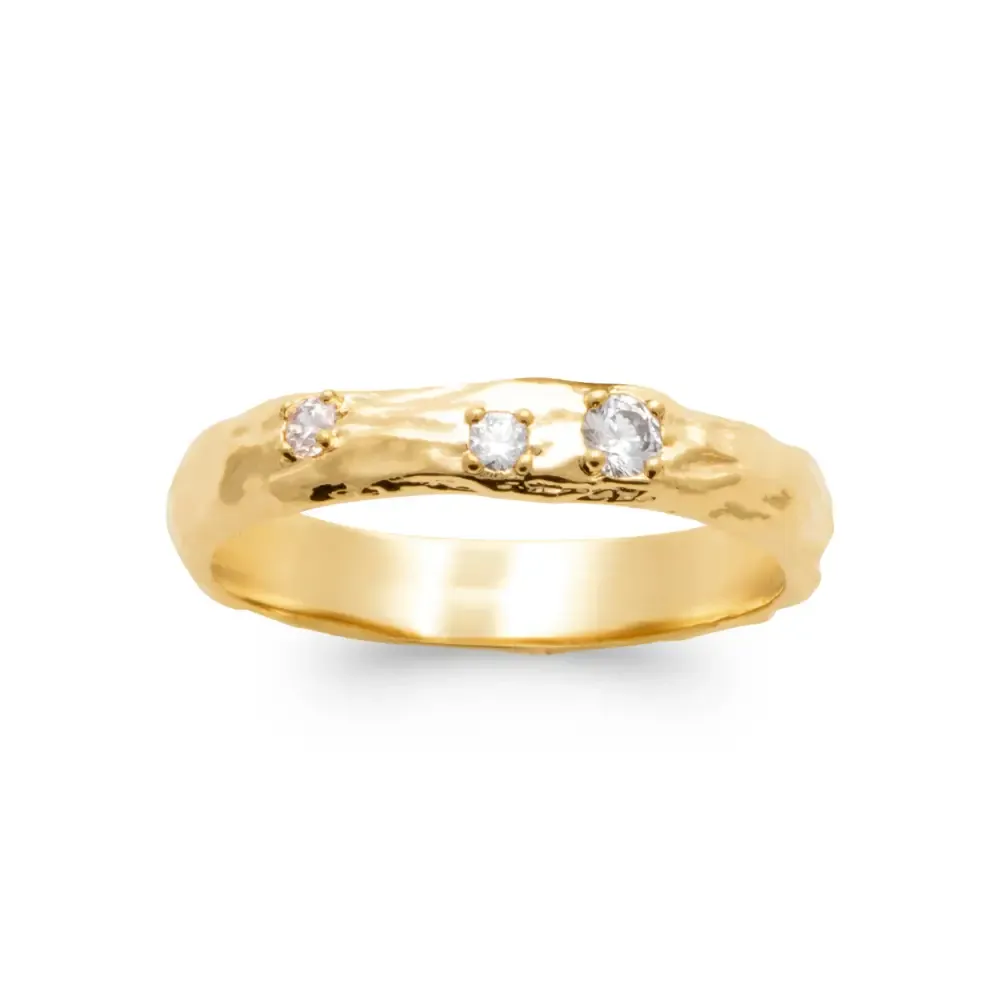 Oriana France bague anneau martelé plaqué or diamants