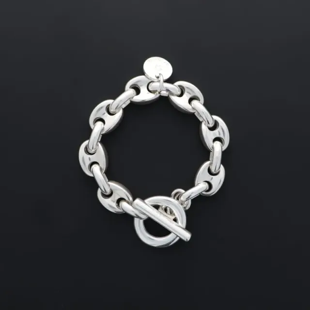 Secret de Cuir N°627 bracelet grain café argent M L