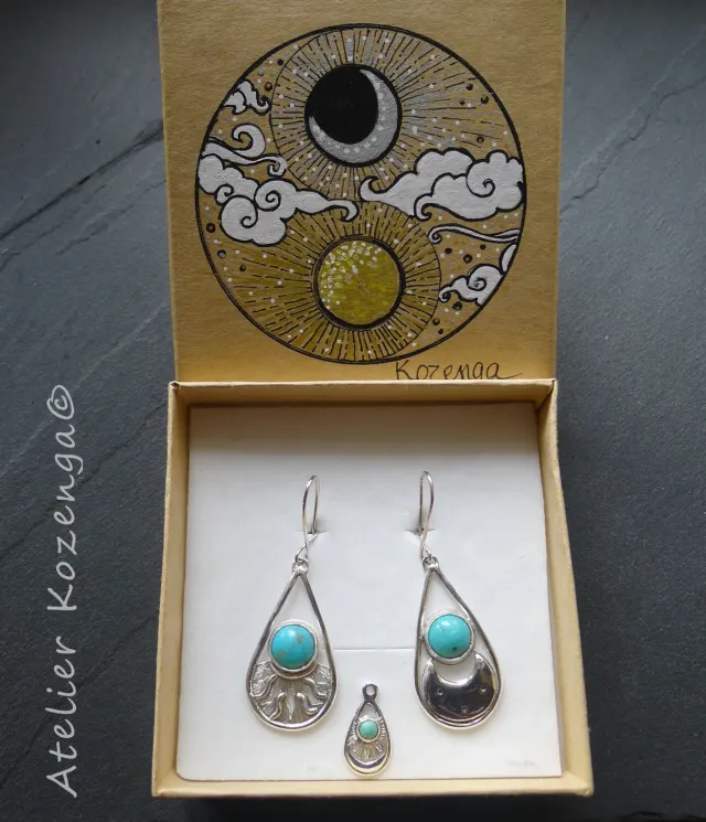 L'Atelier Kozenga Soleil Lune boucles turquoise argent