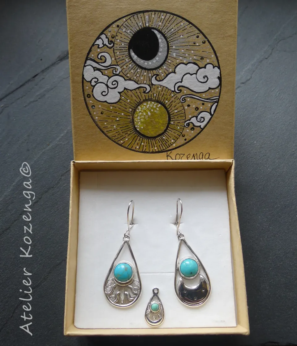 L'Atelier Kozenga Soleil Lune boucles turquoise argent