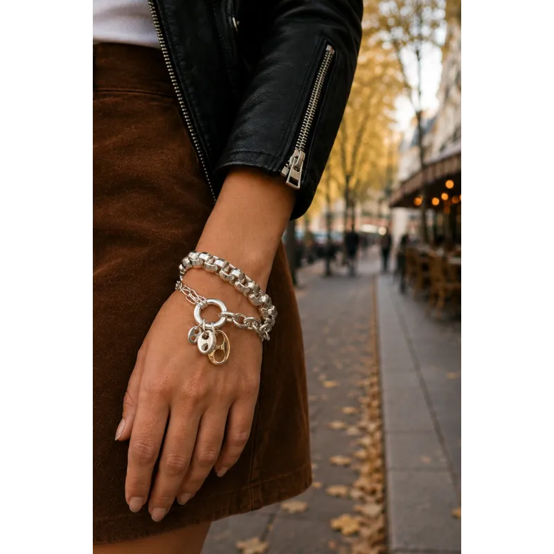 Secret de Cuir N°1725 bracelet 3 pampilles bicolore 19 cm