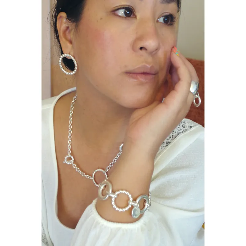 Secret de Cuir N°1418 boucles d’oreilles puce perlée argent plaqué