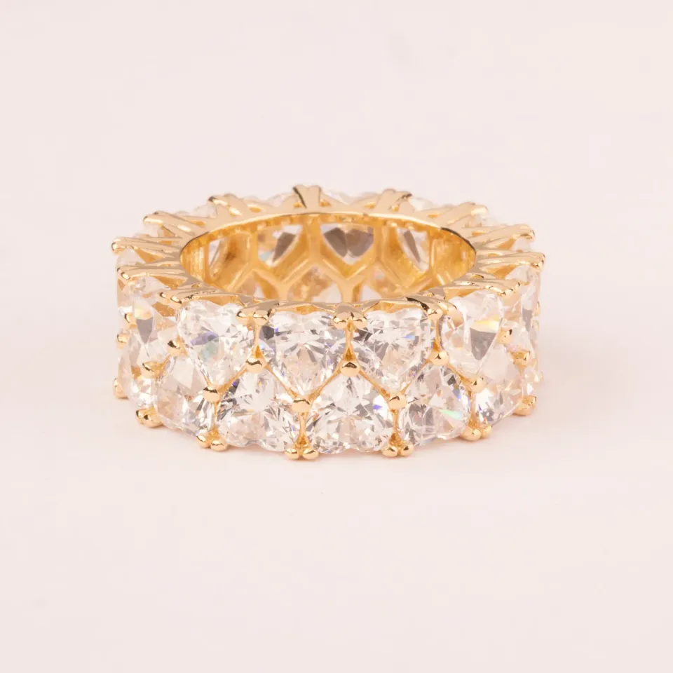 Ultima Edizione Fascia Alta bague double rang cœurs blancs