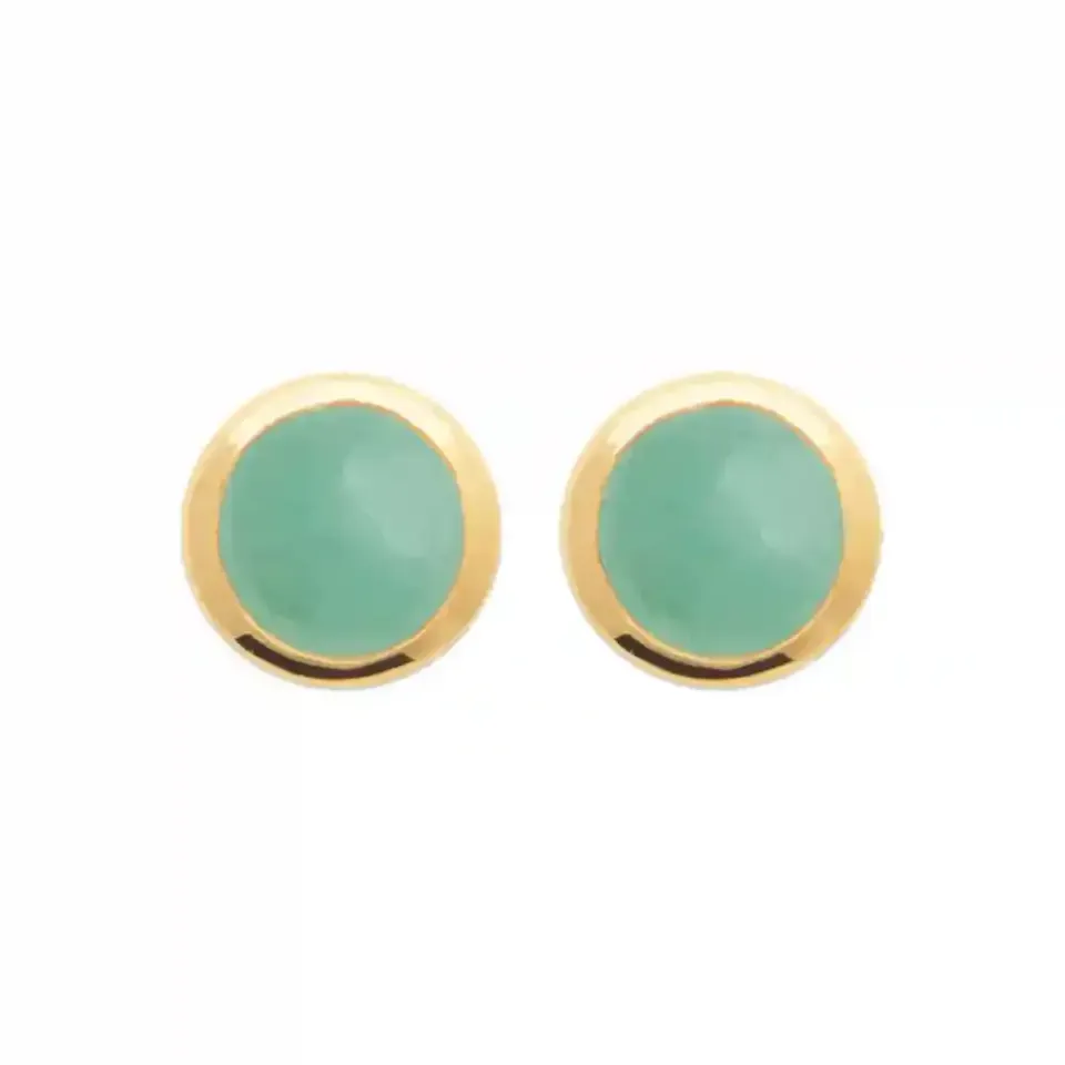 Oriana France aventurine puces boucles d’oreilles plaqué or