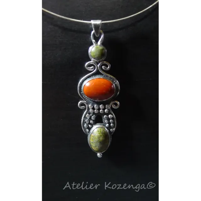L'Atelier Kozenga pendentif Mahila unakite jaspe argent 950