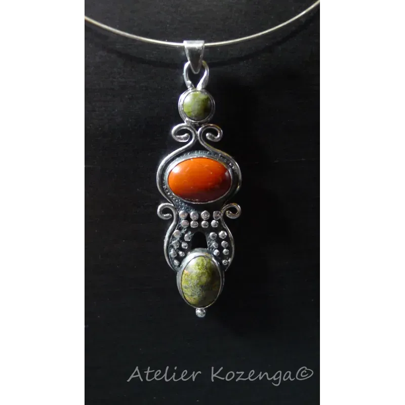 L'Atelier Kozenga pendentif Mahila unakite jaspe argent 950