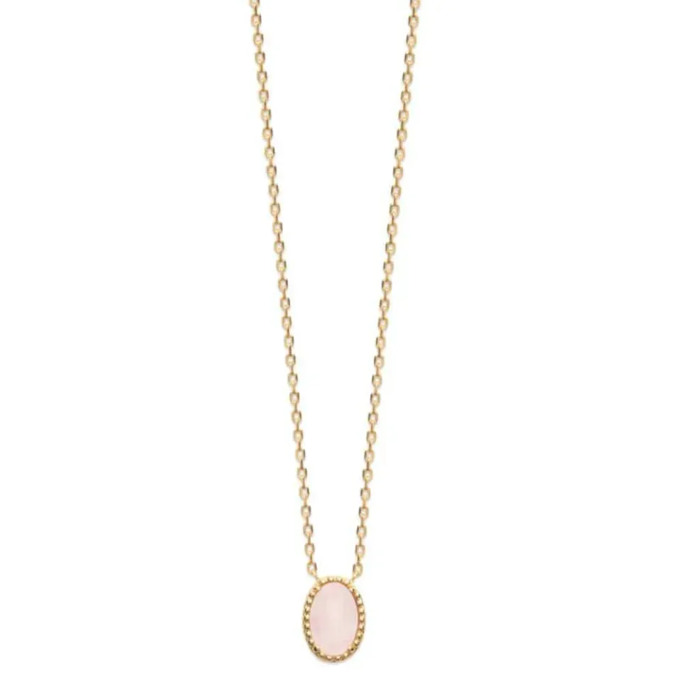 Oriana France collier plaqué or quartz rose ovale