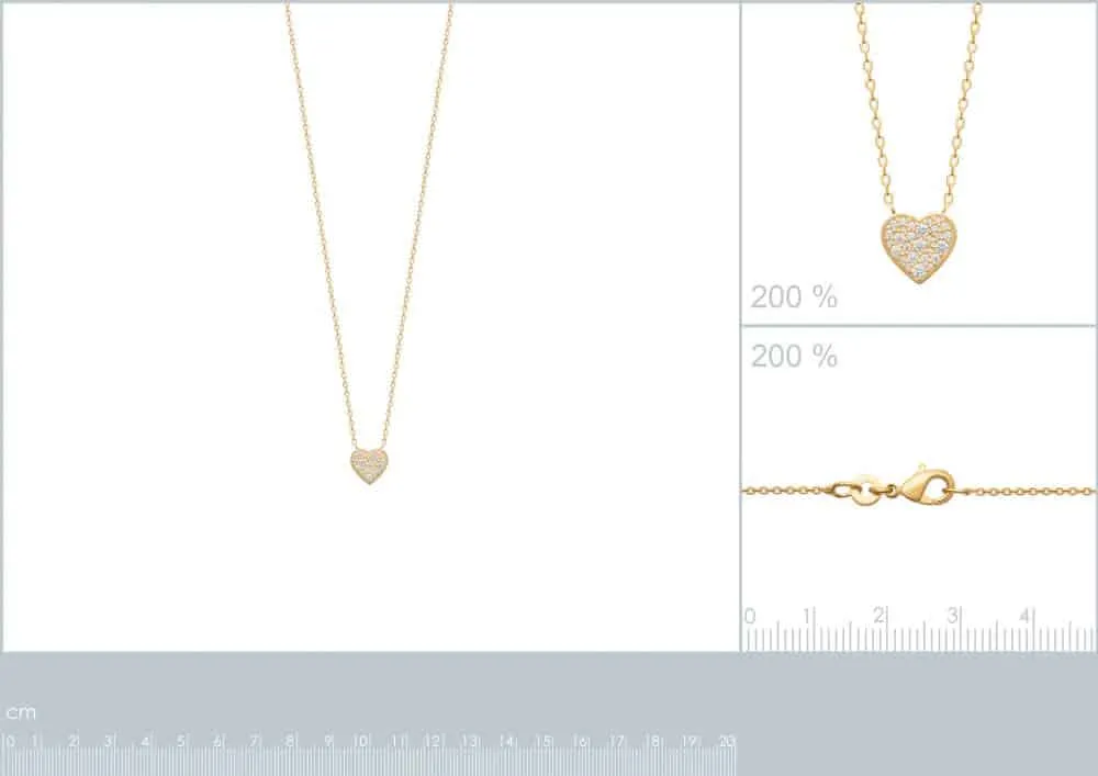 Oriana France cœur cristaux blancs collier plaqué or romantique