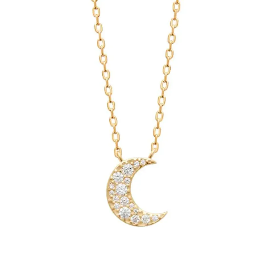 Oriana France lune collier fin plaqué or zircone cubique