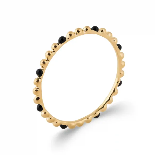 Oriana France bague fine perlée laque noire plaqué or
