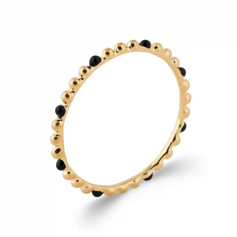 Oriana France bague fine perlée laque noire plaqué or