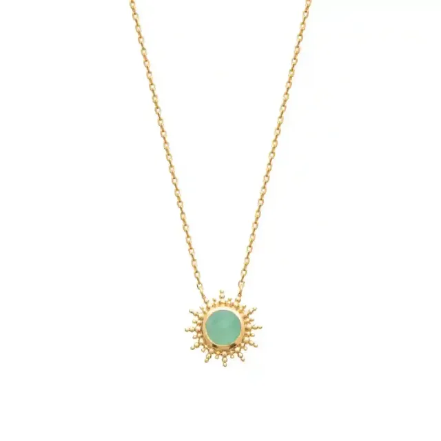 Oriana France collier soleil aventurine plaqué or pierre verte