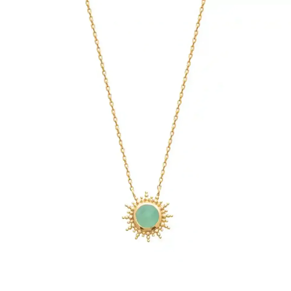 Oriana France collier soleil aventurine plaqué or pierre verte