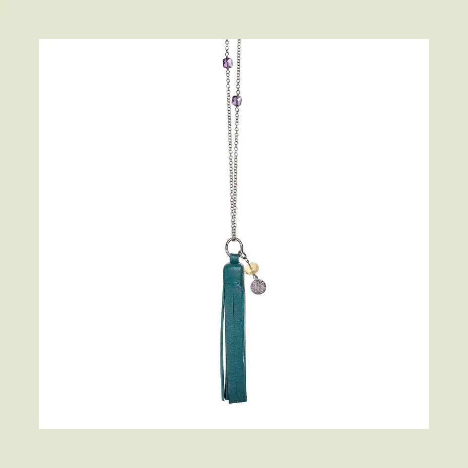 Lorella Tamberi Canal Tassel Square collier cuir vert